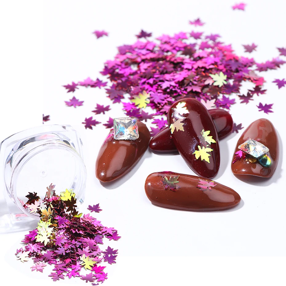 Кленовый лист Блестящий хлопья гвоздь блестки 3D сверкающие ногти Типсы