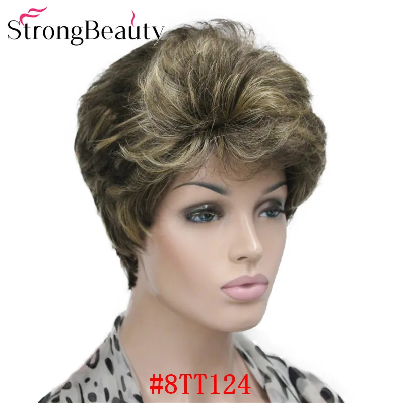 StrongBeauty синтетические Короткие Волнистые Волосы пышные натуральные светлые/серебристо-серые парики с челкой для женщин много цветов на выбор