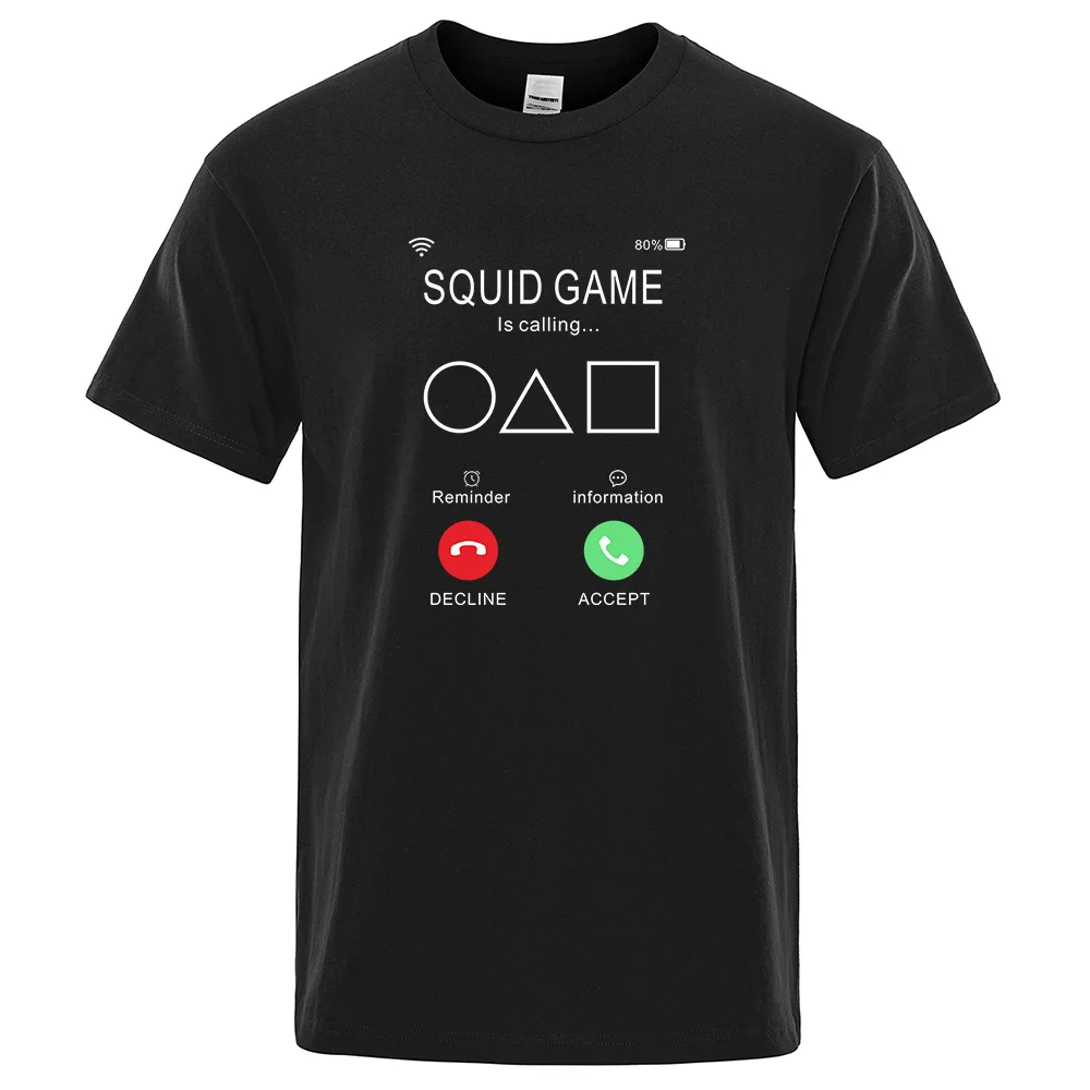 

Summer Popular Squid Game Incoming Call Remind Print Men'S T Shirt Hip-Hop Pure Cotton Tees Korean Tops Harajukua Male T-Shirts