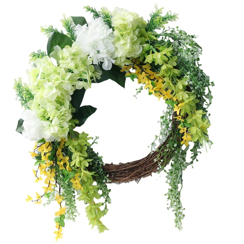 

Artificial Hydrangea Wreath Jasminum Wreath,Spring Wreath for Home Wedding Wall Window Door Decoration