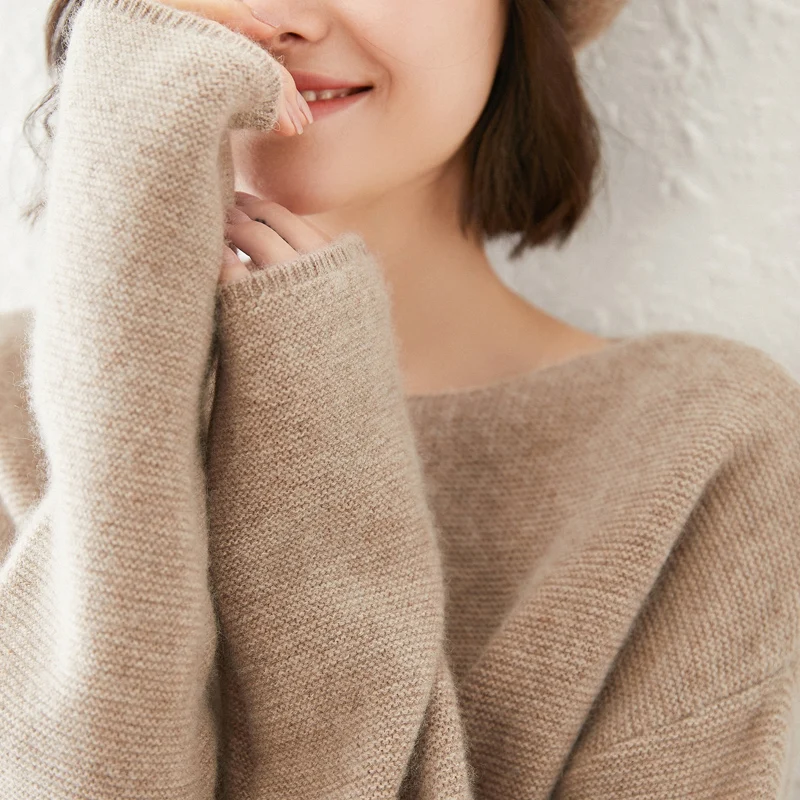 

Thick Warm Sweater Women Slash Neck Wool Knitted Long Sleeves Short Casual Stylish Pullover Jacket Ladies Winter Loose Jumper