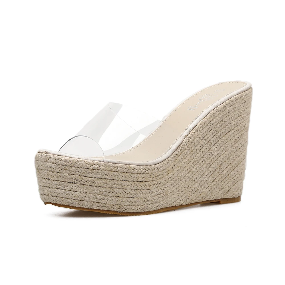 

Shoes Big Size Slippers Casual On A Wedge Slipers Women Slides Transparent Heel Platform Heeled Mules Luxury 2021 High Rubber Fa