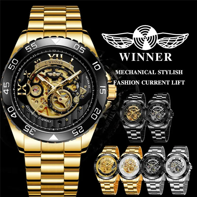 Часы наручные WINNER Мужские автоматические механические брендовые Роскошные