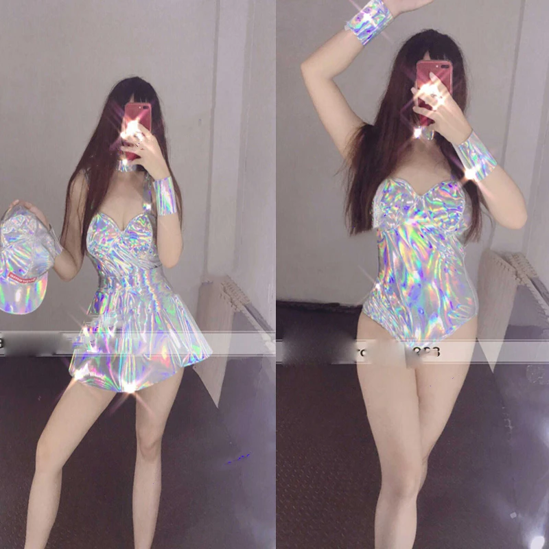 Женский лазерный кожаный костюм певицы одежда для диджея бара ночного клуба шоу