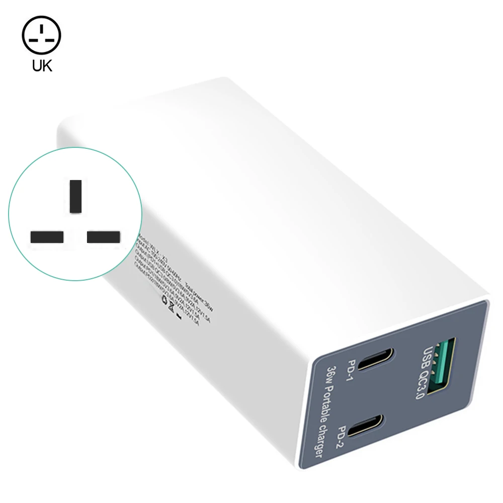 

WLX-X3 Dual PD+QC3.0 Quick Charge 3 Port USB+Type-C Charger Portable Charger Head Adapter for Tablet/Phone Charger EU/US/UK Plug