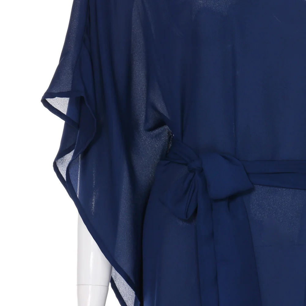 

New Fashion Women Irregular Solid Color Loose Sleeve Slanted Chiffon Dress