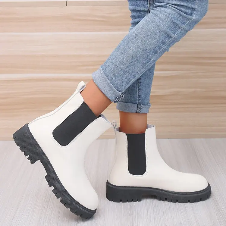 

Women Ankle Boots PU Leather Woman Shoes Brand Designer Chelsea Boot Female Platform Slip On Short Boot Lady Fashion Shoe Autumn