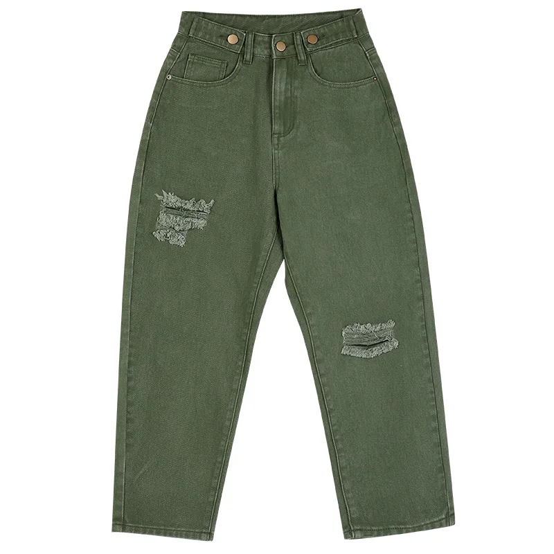 Женские свободные джинсы LEIJIJEANS модные рваные с высокой посадкой большого