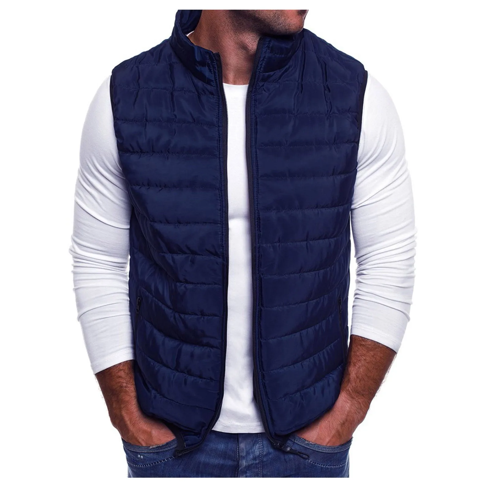 Мужской осенне-зимний модный однотонный жилет на молнии без рукавов с
