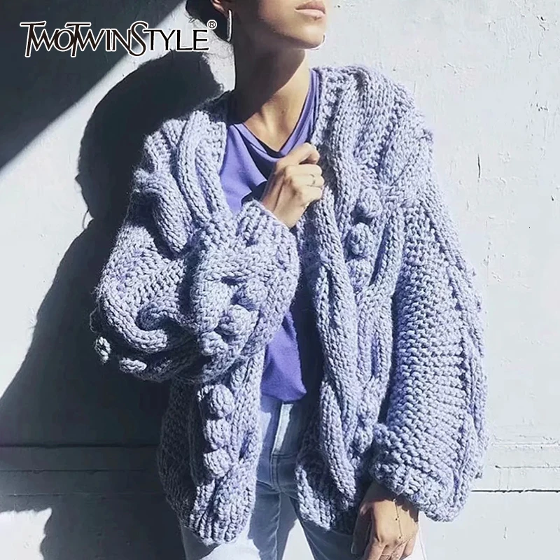 TWOTWINSTYLE Hairball вязаные свитера для женщин с длинным рукавом свободный открытый