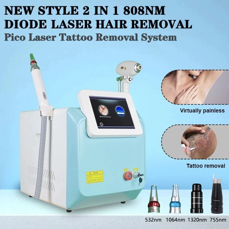 

Newest Professional 2 in 1 808nm Diode Laser Hair Removal Machine Skin Rejuvenation Pico Tattoo Removal Equipment
