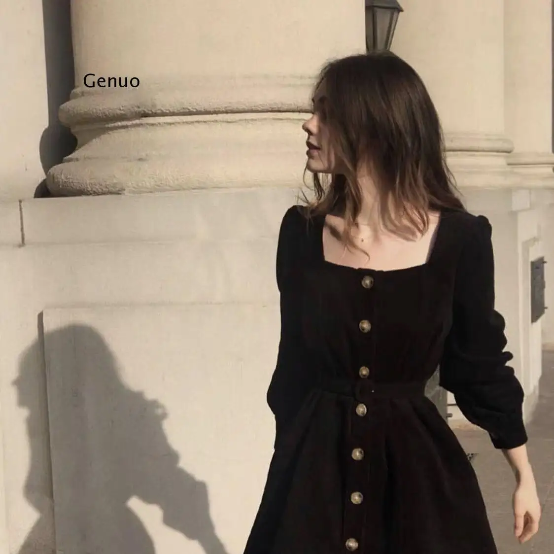 

Longslive Dress for Women Button Modies Autumn Ladies Female Dresses Roupas Feminina Party Night Palace