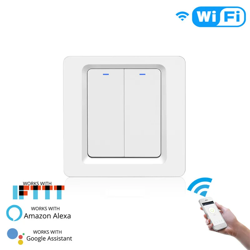 2 Gang WiFi умный Домашний Светильник, кнопочный переключатель Smart Life/приложение Tuya, дистанционное управление, работает с Alexa Google Home для голосового управления - Комплект: 2 Gang