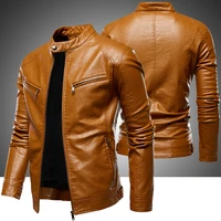 mens fleece biker leather jackets 2021 new men simple style stand collar jacket coats male faux leather bomber outwear coat man