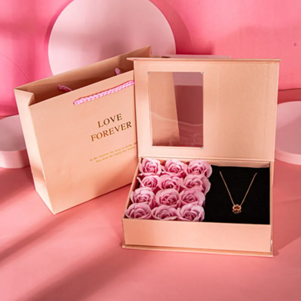 

Изысканная Подарочная коробка для ювелирных изделий, вечная роза, цветок, мыло, свадебные кольца, серьги, ожерелье, День Святого Валентина, П...