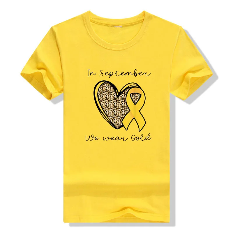 

In September We Wear Gold Rainbow Childhood Cancer Awareness T-Shirt Woman Graphic T Shirts