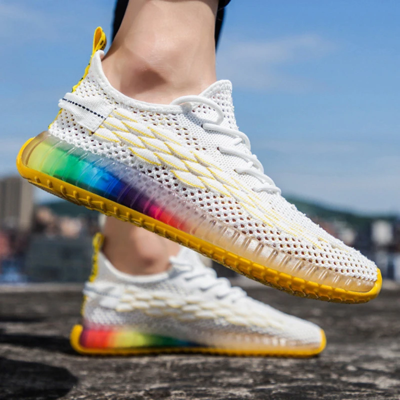 2019 New Men Sneakers Breathable Lace-up Casual Shoes Brand Male Kanya West Colorful Bottom Fish Scales Veins | Обувь