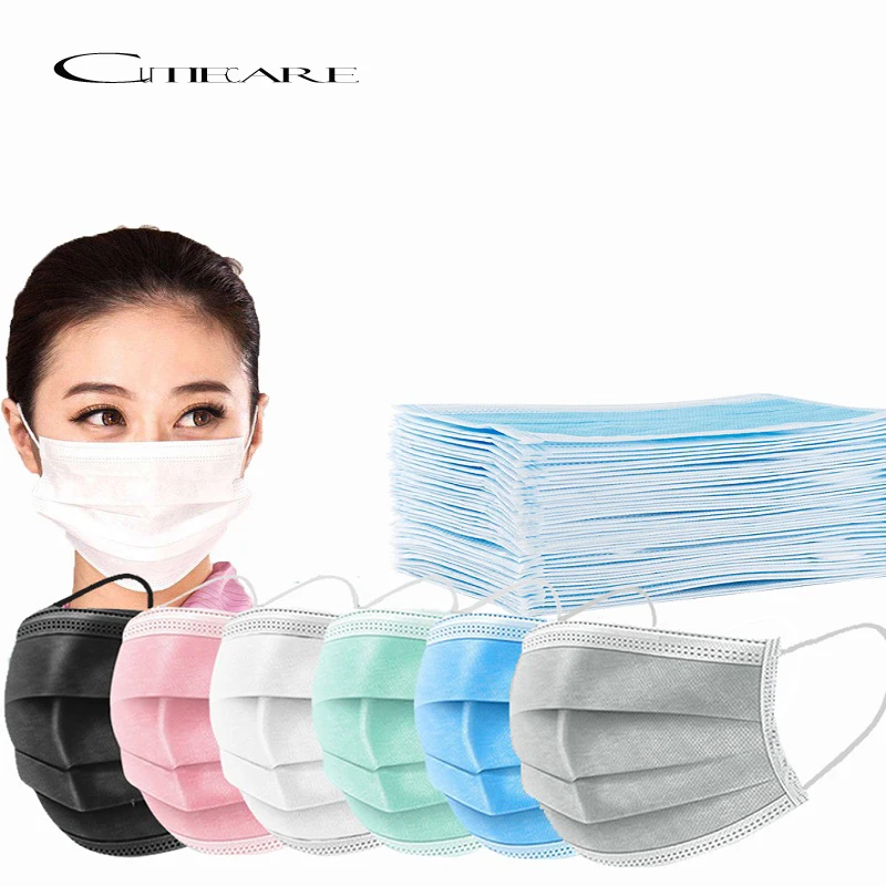 

300 Pcs Pink Blue Blak White Disposable face Masks Non-woven 3-layer Face Mask Breathable Elastic Earband Adult face Mouth Mask