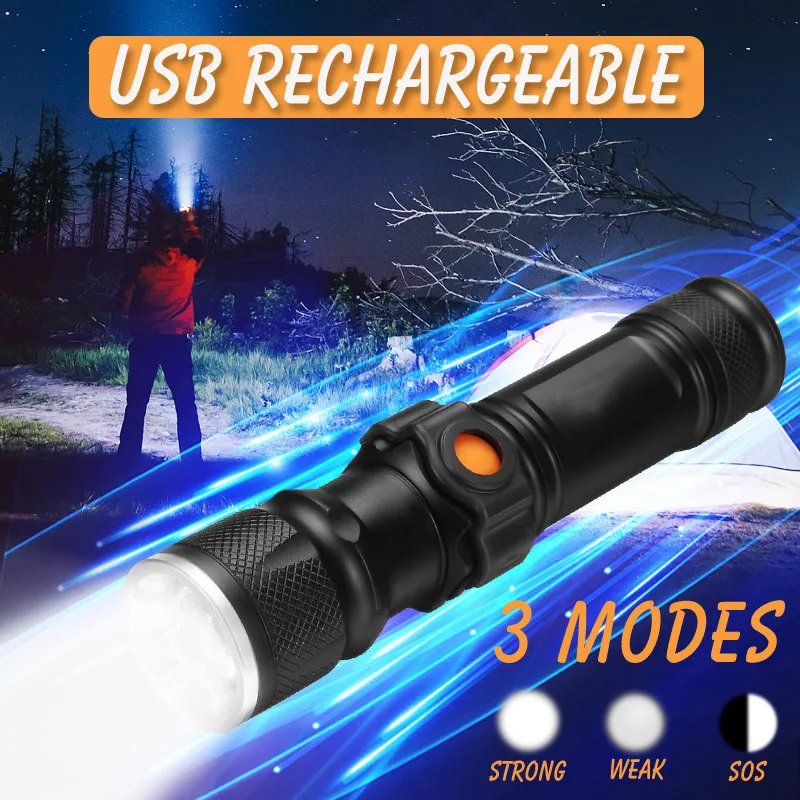 

Перезаряжаемый светодиодный фонарик T6 с USB, 10-кратный телескопический зум, мощный рабочий точесветильник светильник