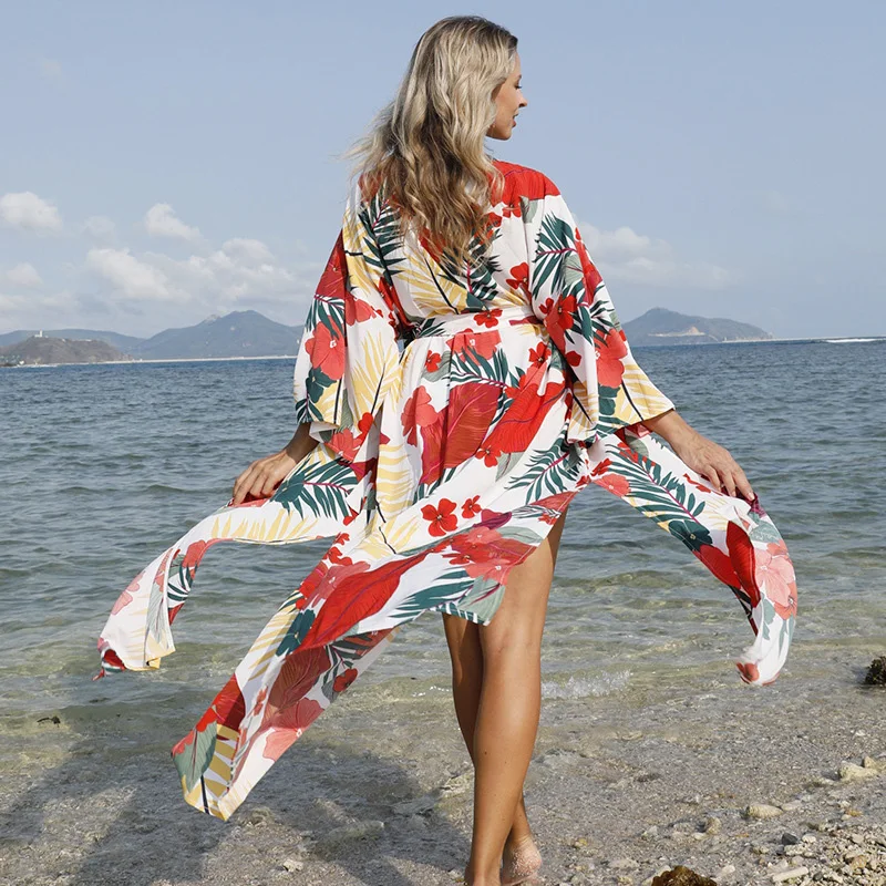 Пляжное кимоно с цветочным принтом Fitshinling купальный костюм летняя приталенная