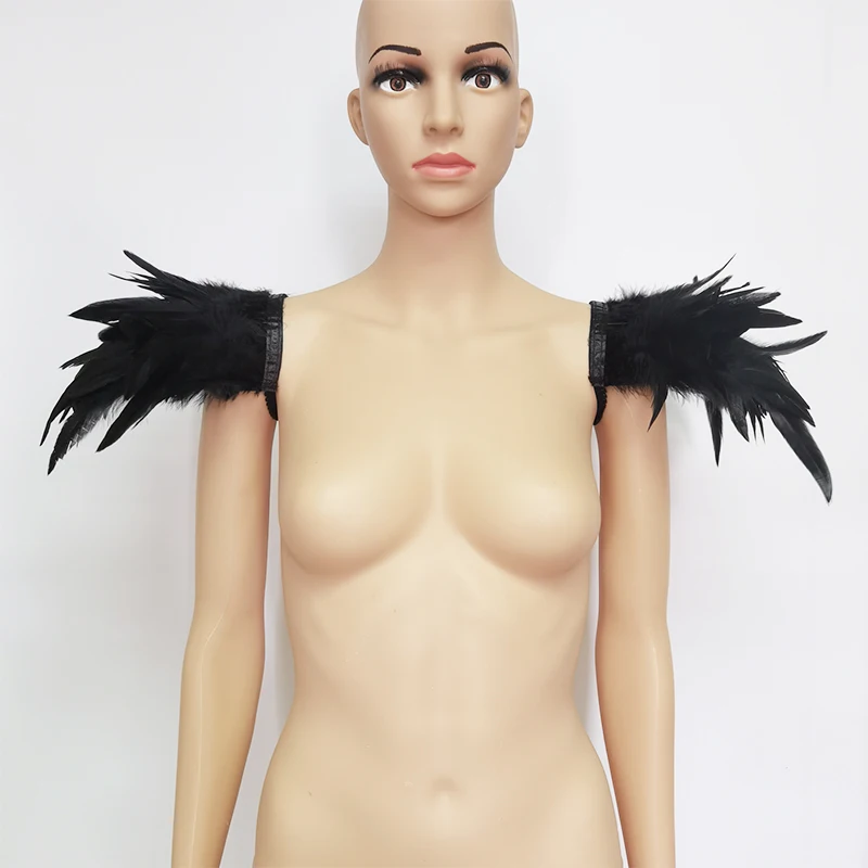 2 шт. плечевые эполеты черные перья крылья панк готика искусственное плечо шаль