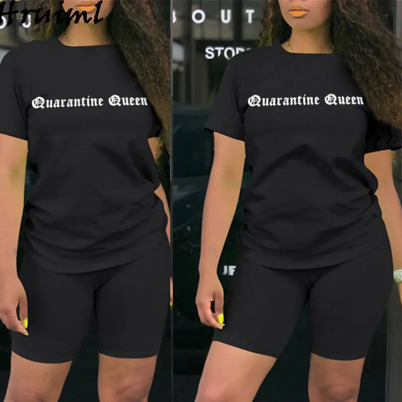 Женский комплект черный топ с коротким рукавом и короткие брюки принтом летний