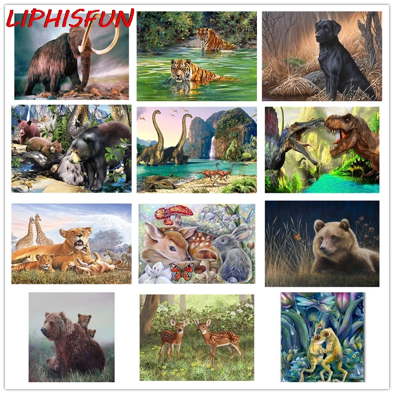 

LIPHISFUN полная квадратная/круглая дрель, алмазная живопись, пейзаж, животное, Лев, алмазная вышивка ручной работы, медвежонок, вышивка крестом,...