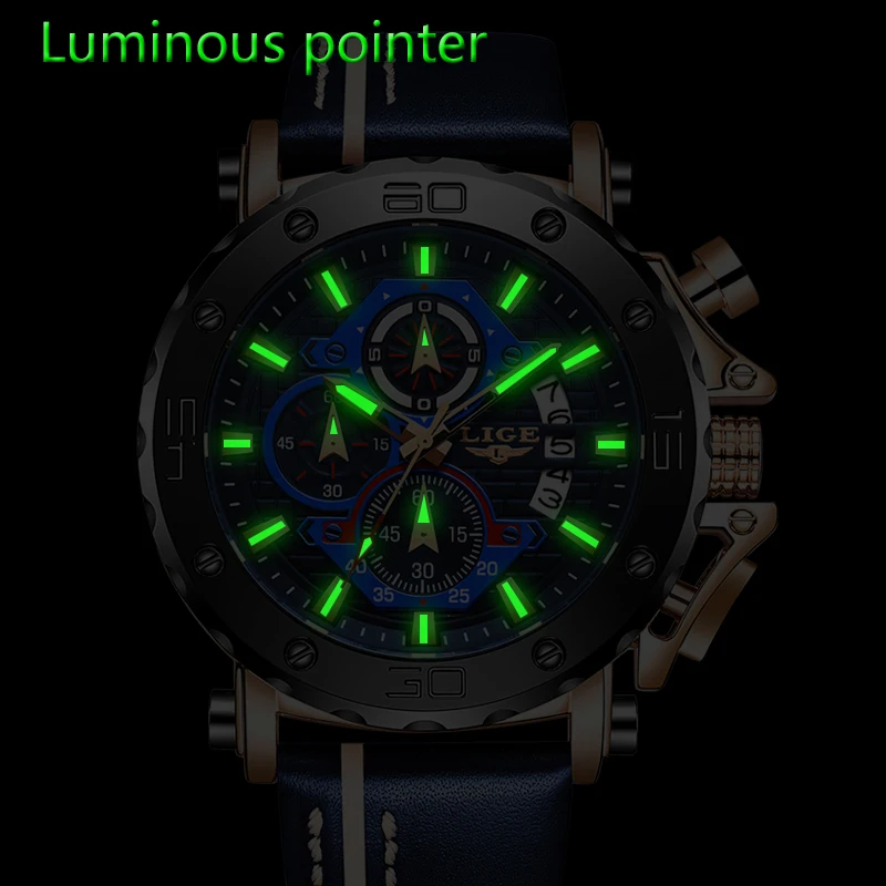 2020 LIGE новые мужские часы Топ бренд класса люкс Большой циферблат военные