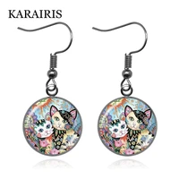 karairis 2020 trendy double cat paint earrings fashion jewelry for women girl ladies glass pendant drop earring accessories
