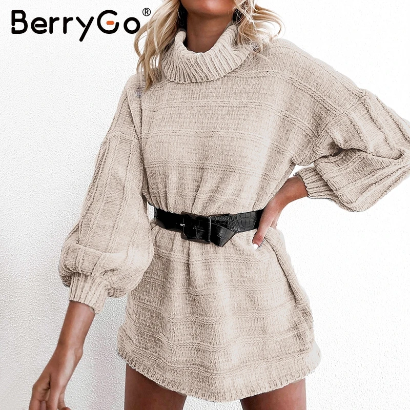 Женское трикотажное платье свитер BerryGo Повседневные Вечерние платья водолазки с