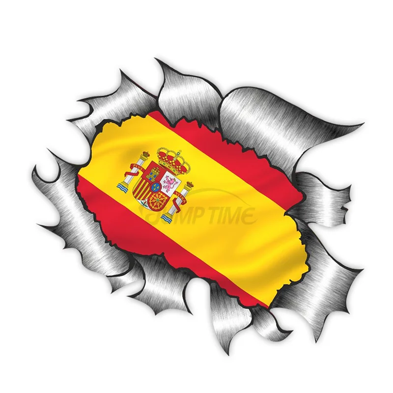 

13cm Ripped Torn Metal Design with Spain Spanish Flag Motif Vinyl Car Sticker for Windows Bumper