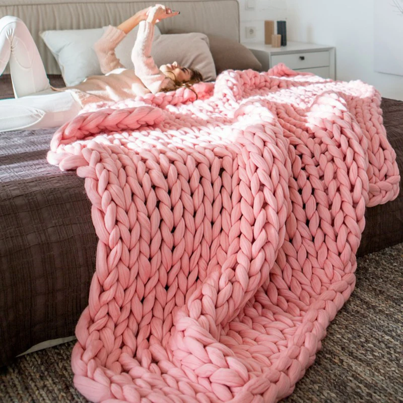 

Thick Yarn Merino Wool Bulky Knitting Hand Chunky Knitted Blanket Throw Blankets Throw Carpets Soft Warm Winter Home Sofa Bed