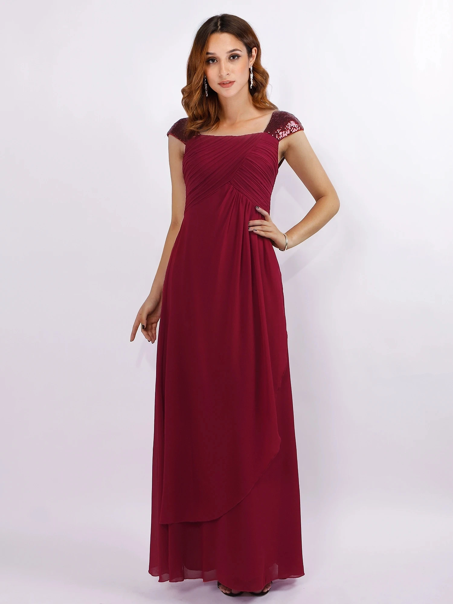 

Long Sequin Cap Sleeve Women Evening Dress EZ07651