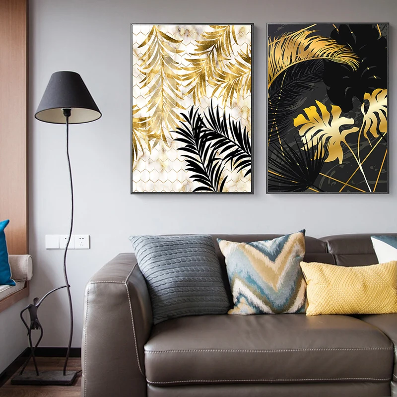 Для гостиной скандинавский золотой лист картины для спальни холст настенное