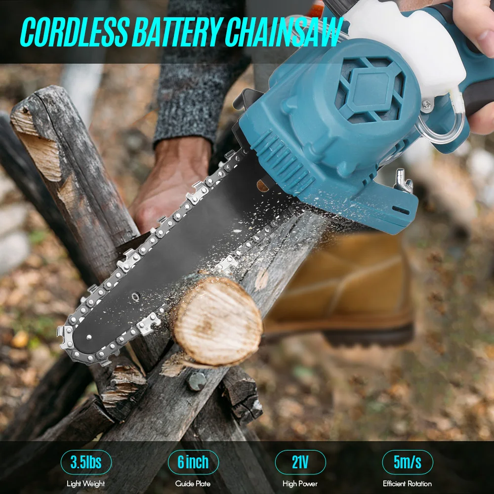 

Портативная беспроводная бензопила 6 дюймов 21 в, электрическая бензопила для одной руки, портативная бензопила для сада, обрезка кустов, пил...