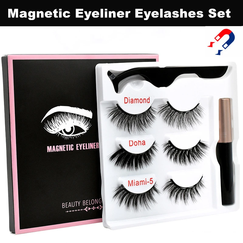 Жидкая подводка для глаз 3D 3 пары магнитный Набор накладных ресниц пять магнитных