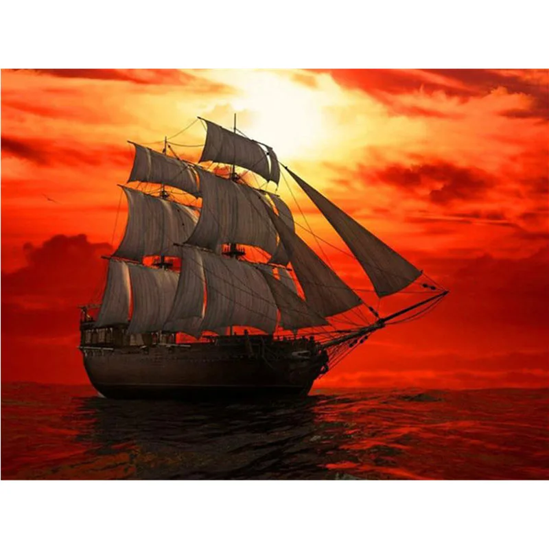 

Full Square/Round Diamond Painting Sunset Sailboat Home Art Diamond Mosaic Sea Scenery Cross Stitch Kits Handcraft
