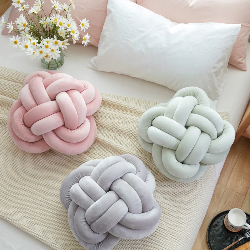 

Knotted Plush Ball Design Cushion Round Throw Pillow Waist Back Cushions Home Sofa Bed Decoration Dolls Toys For Kids T448