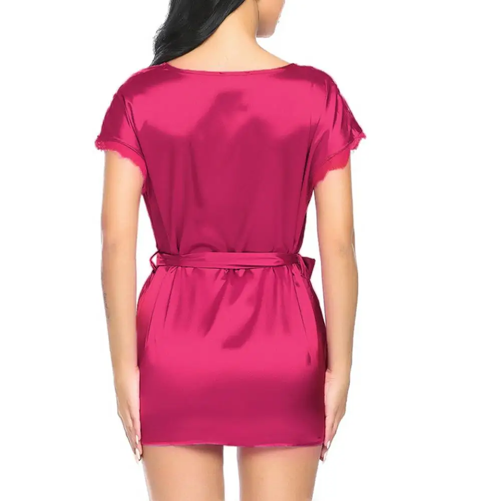 Женское пикантное свадебное платье короткий халат атласный шелк кружевная