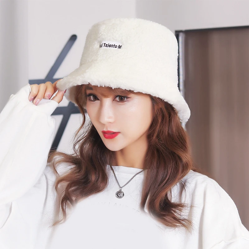 

Lamb Faux Fur Bucket Hat Winter Warm Teddy Velvet Women'S Hat Lady Thicken Bob Panama Outdoor Fisherman Hat Caps Hats for Women