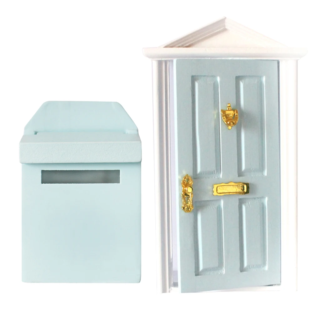 Кукольный домик миниатюрный светильник голубые двери открытый и садовый