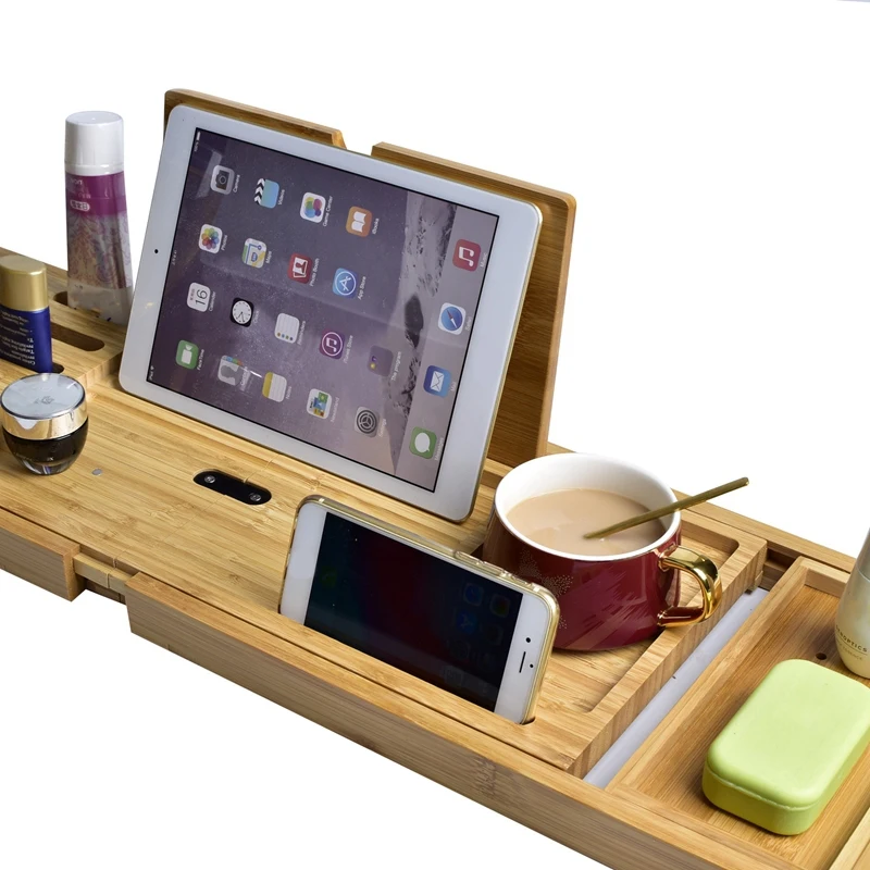 

Foldable Bamboo Handmade Bath Tray Bathroom Shelves Apply for Pad/Book/Tablet Bathtub Rack Stand Holder