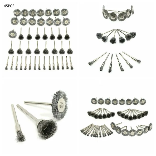 

Stainless Steel Wheel Brushes Wire Brushes Set for Accessories Rotary Tools Polish Clean Tool /45 PCS