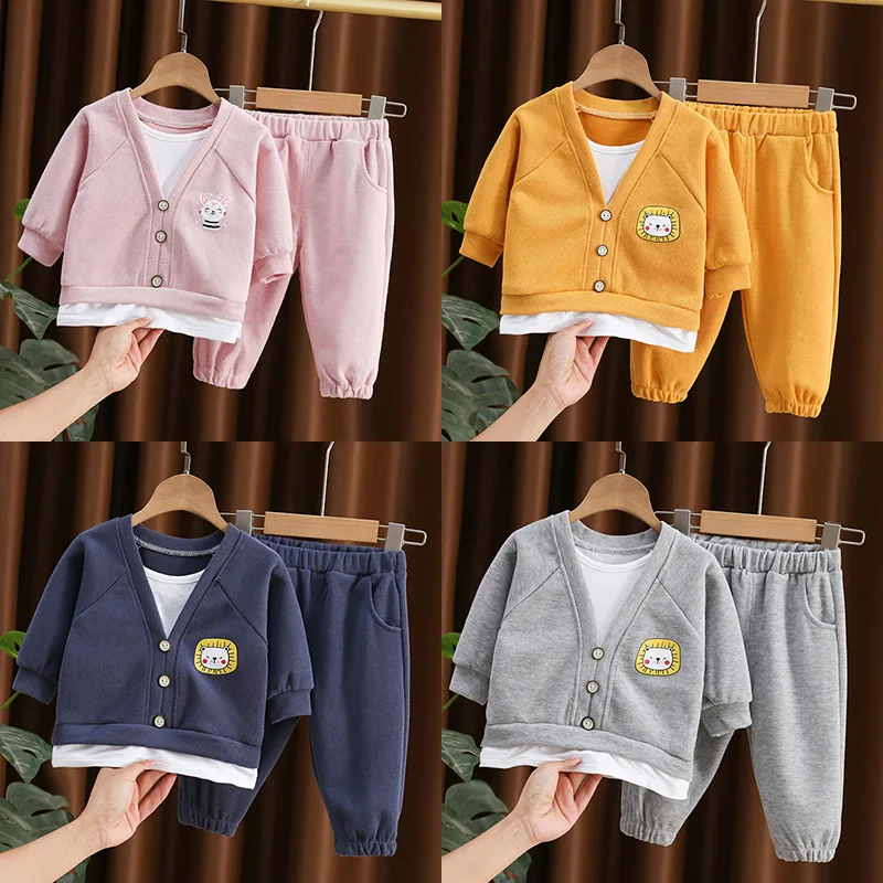 

Женский весенний комплект одежды для мальчиков и девочек, Новый Повседневный Спортивный свитшот с мультипликационным рисунком и штаны, дет...