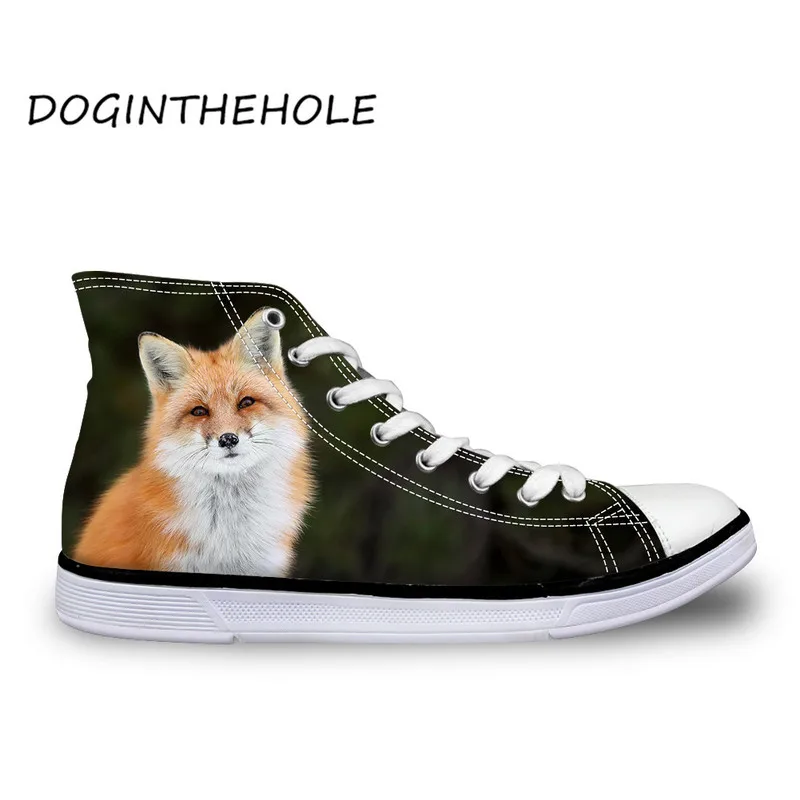Женская обувь Модные ботильоны парусиновая с рисунком лисы Высокие кроссовки на