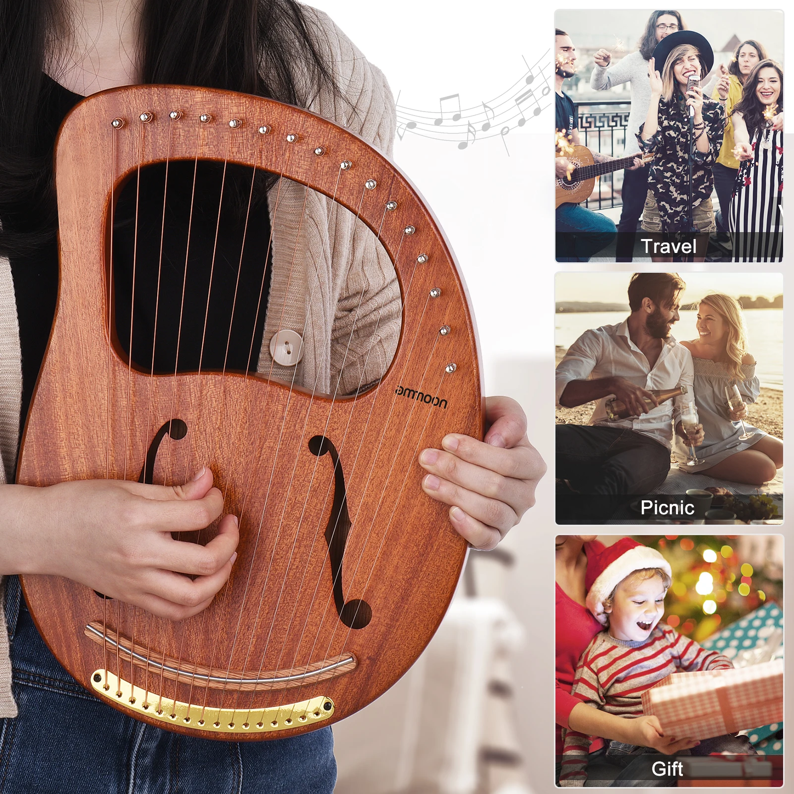 Ammoon WH 16 String деревянный Лира Арфы металлическими струнами однотонные лесенка из