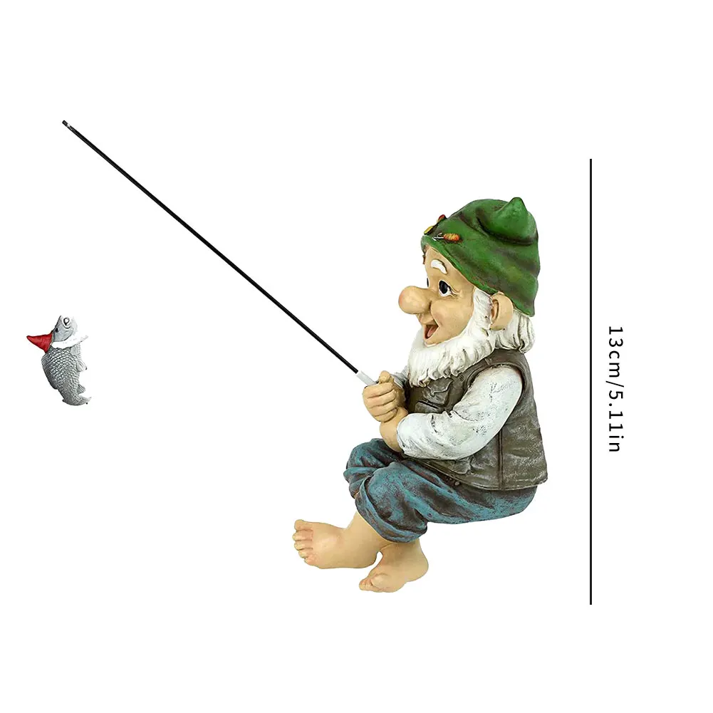 

Garden Gnome Statue Resin Fishing Dwarf Elf Figurines Outdoor Pastoral Landscape Ornaments for Garden Yard Lawn Outdoor Decor