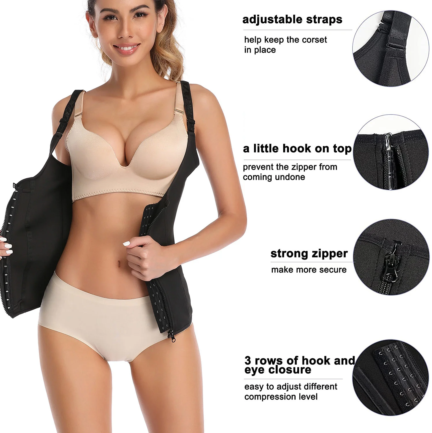 

Women Waist Trainer Zipper Cincher Body Shaper Corset Sauna Sweat Vest Tank Top With Straps Tummy Control Corset Slimming Workou