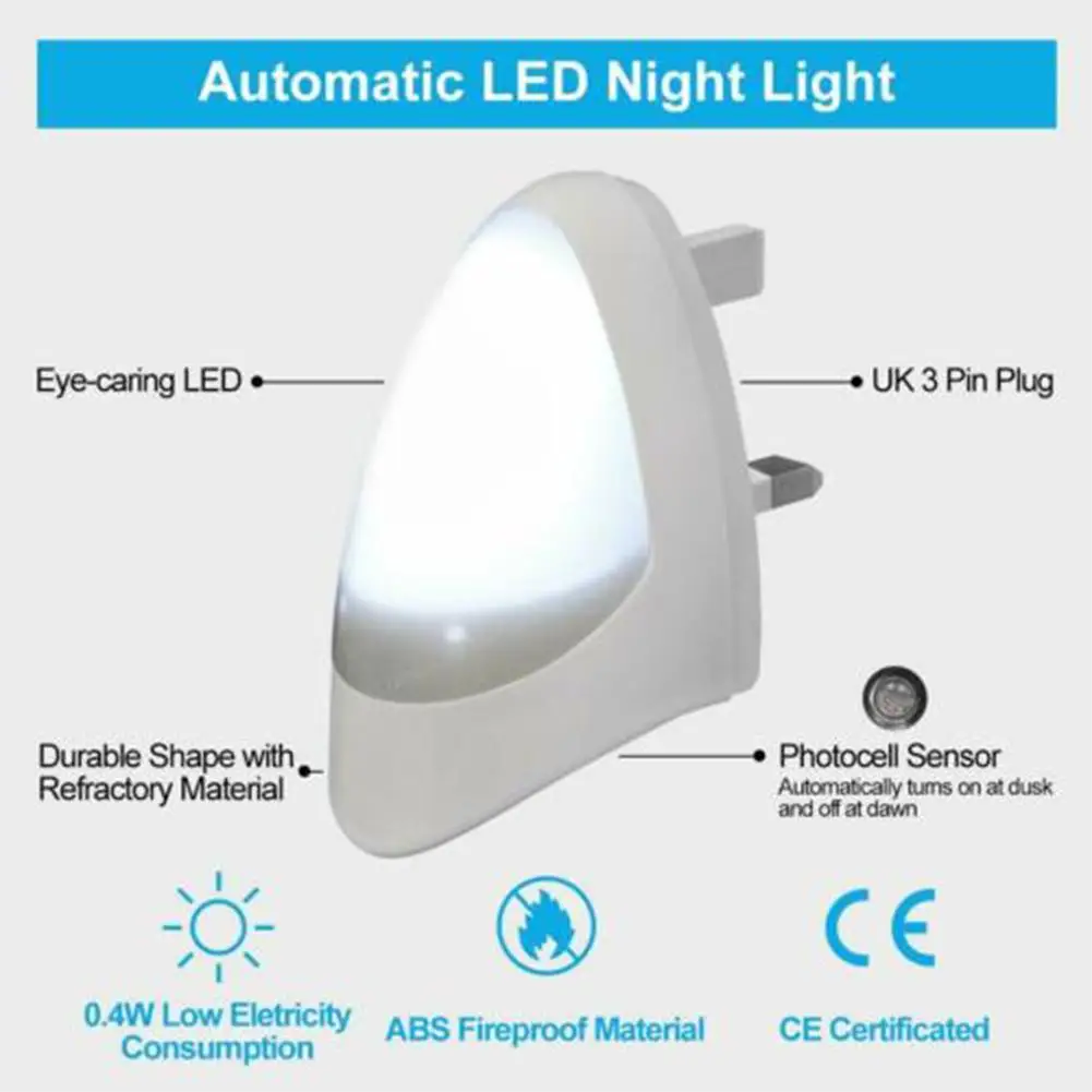 

US/EU/AU/UK Plug LED Night Light Lighting Sensor Controlled Wall Light For Bedroom Bedside Lamp AC110-220V Socket Night C0C4