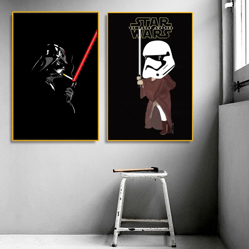 

Star Wars Canvas Painting The Force Awakens Darth Vader Yoda Movie Wall Poster Print Mural Picture Bathroom Home Decor Cuadros